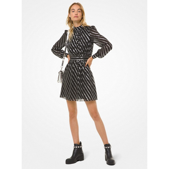 Metallic Stripe Silk Jacquard Dress